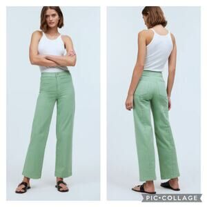 Madewell Emmett Wide Leg Crop Pants Welt Pocket Green Size 26